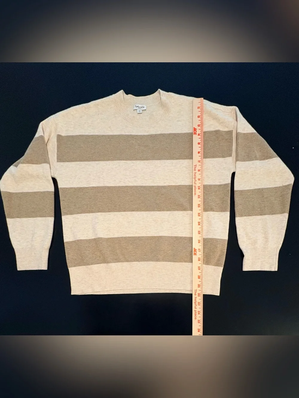 Splendid Oat Beige Striped Crewneck Sweater Small Cozy Wool Blend Knit